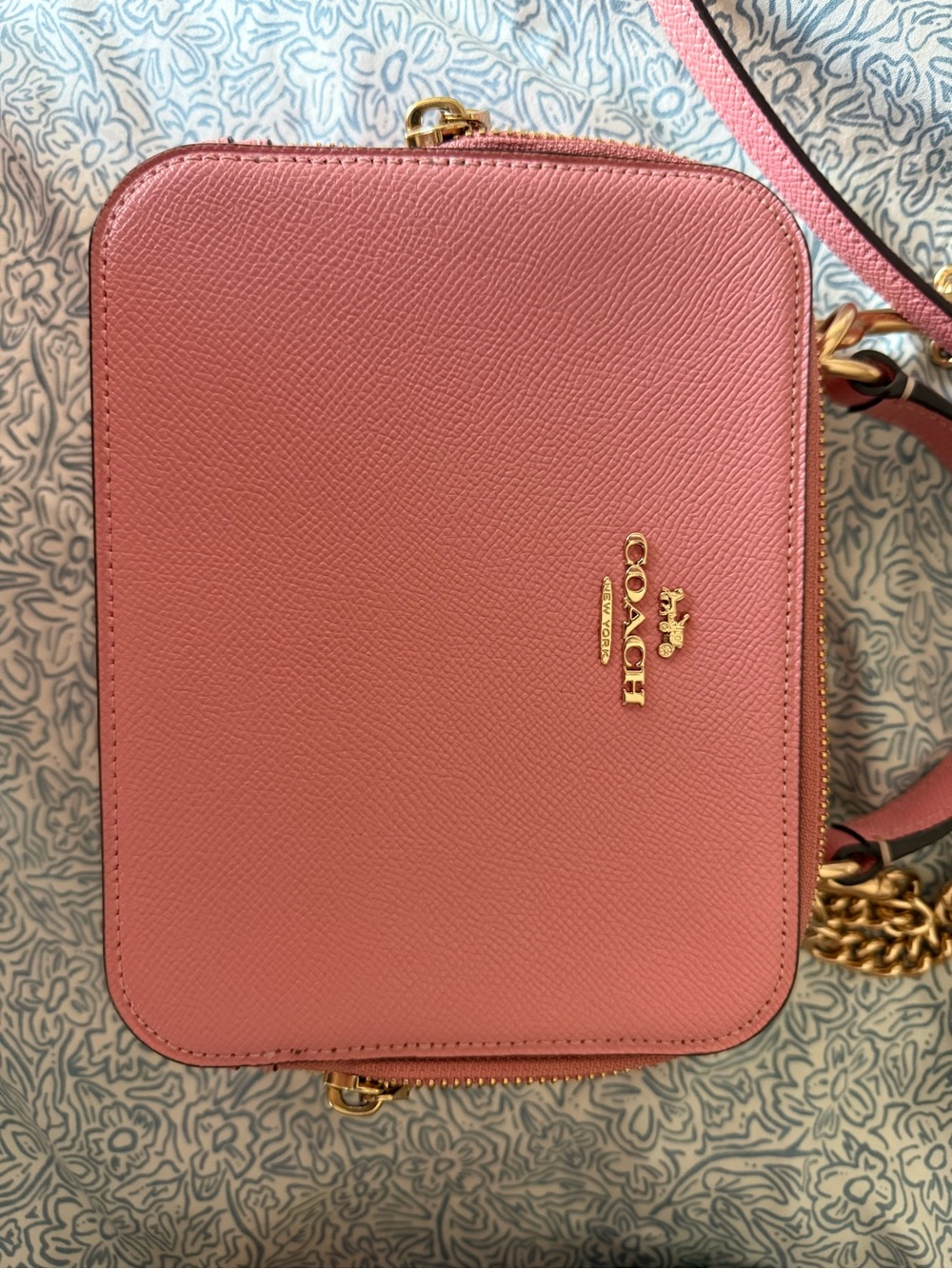 Coach Pink Pebble Leather Crossbody with Gold Tone Logo